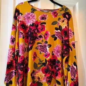 MARTHA STEWART Floral Poppy 3/4 Sleeve Knit Crepe Top-Large 14/16